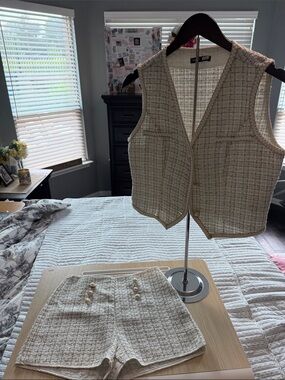 Cream Tweed Vest and Shorts Set - Elegant Home Accents - Super cute for Summer